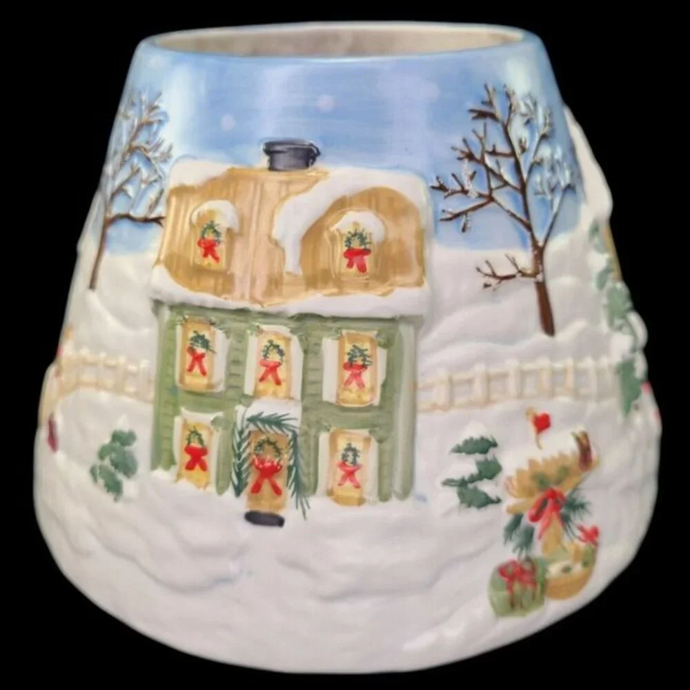 Yankee‎ Candle Large Jar Shade Snow Holiday Christmas Village Scene Embossed